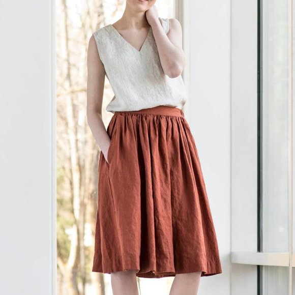 notPERFECTLINEN Dresses & Skirts - notPERFECTLINEN CITY Flat Front Linen Skirt - Medium / Large - EUC - 100% Linen